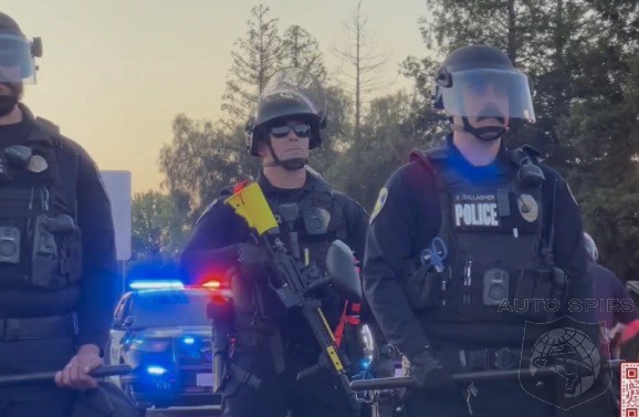 Unruly Protestors Greeted With Pepper Balls Near Fremont Gigafactory